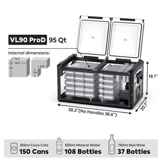 95QT VL90ProD Dual Zone RV 12 volt Fridge Plug in Cooler
